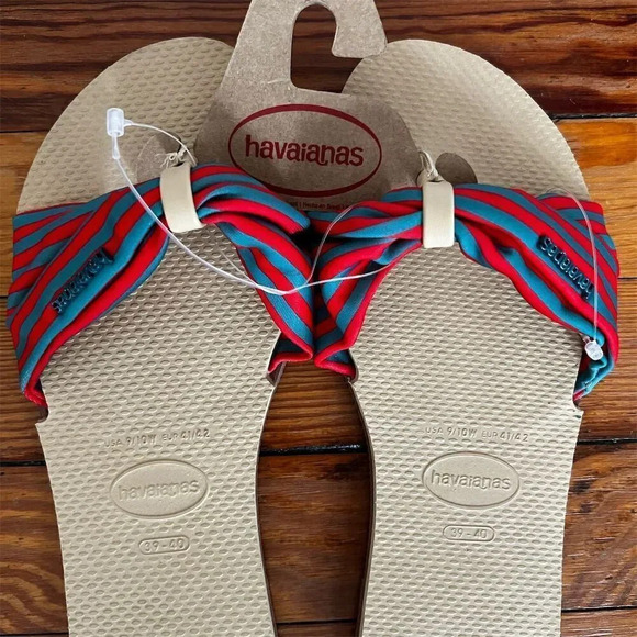 Havaianas Women's Striped Flip Flops with Soft Fabric Uppers Size 9-10W - Picture 2 of 5